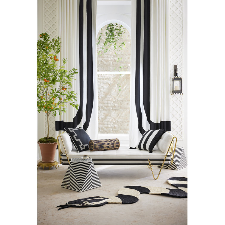 Zanzibar Geometric Bone Inlay Round Side Table in Black and White