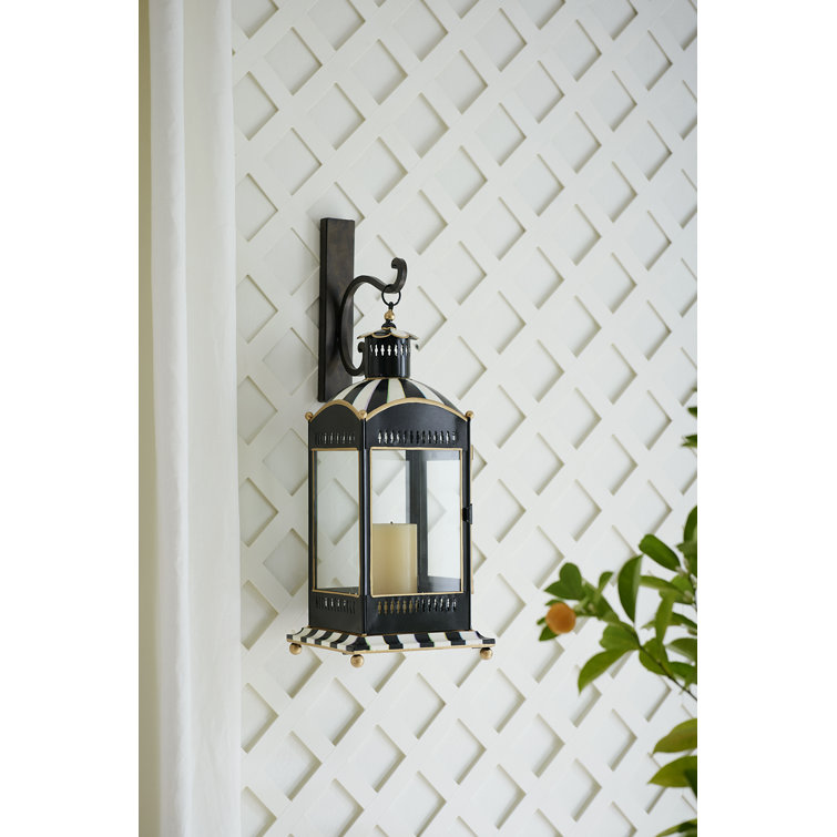 Large Black and White Striped Glass Candle Lantern