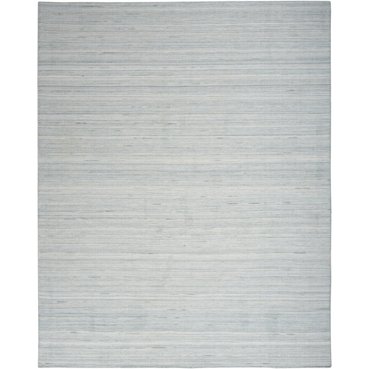 Light Blue Wool and Cotton Handmade 6' x 9' Area Rug