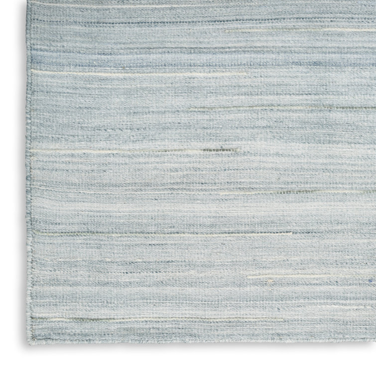 Light Blue Wool and Cotton Handmade 6' x 9' Area Rug