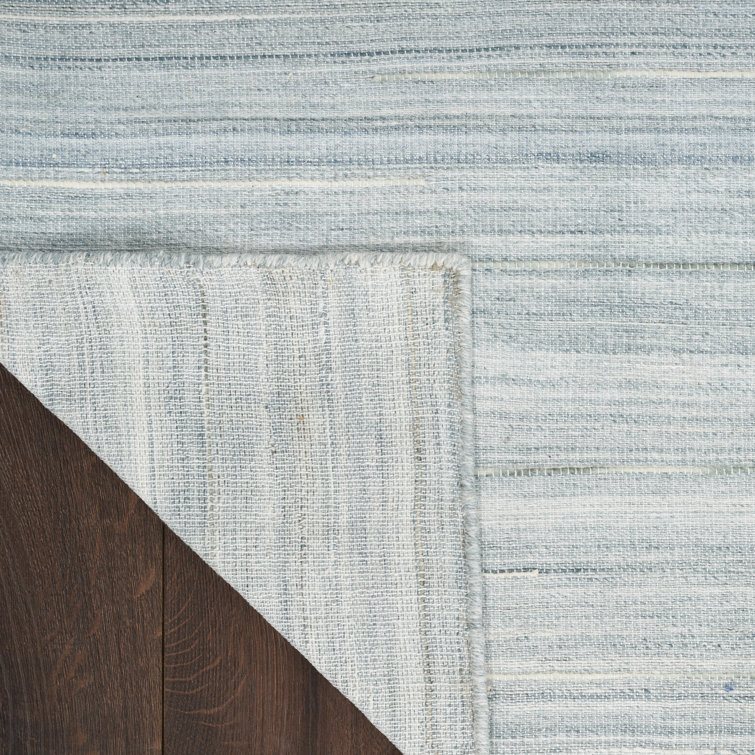 Light Blue Wool and Cotton Handmade 6' x 9' Area Rug