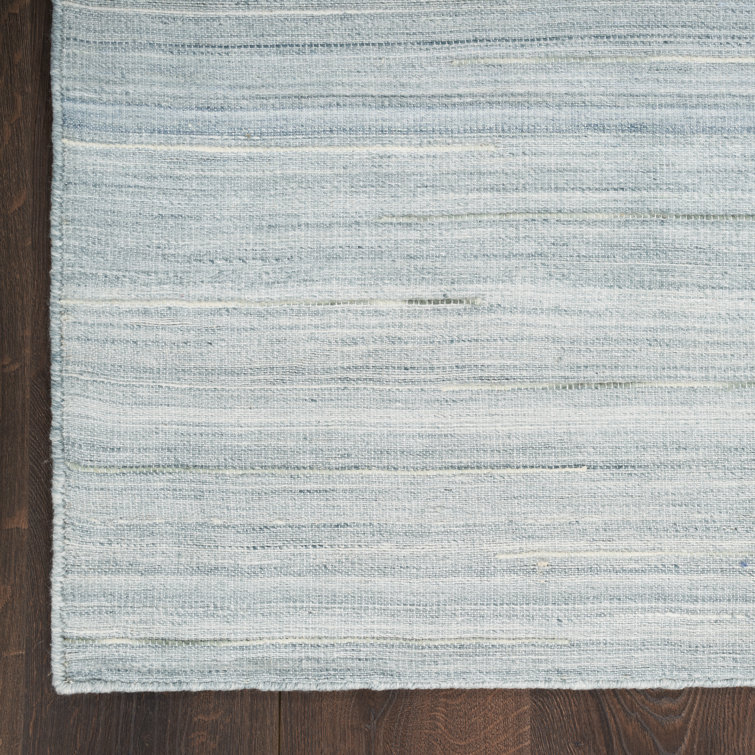 Light Blue Wool and Cotton Handmade 6' x 9' Area Rug