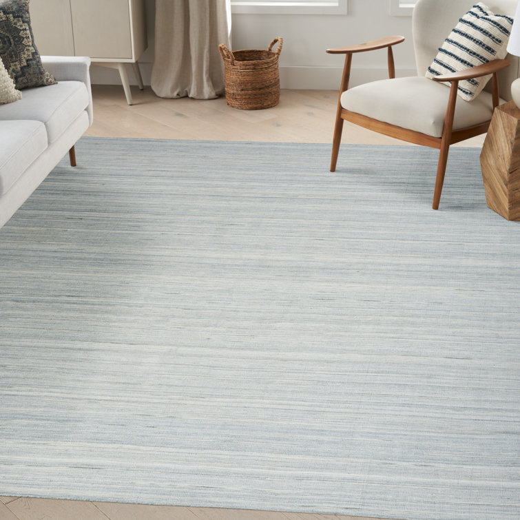 Light Blue Wool and Cotton Handmade 6' x 9' Area Rug