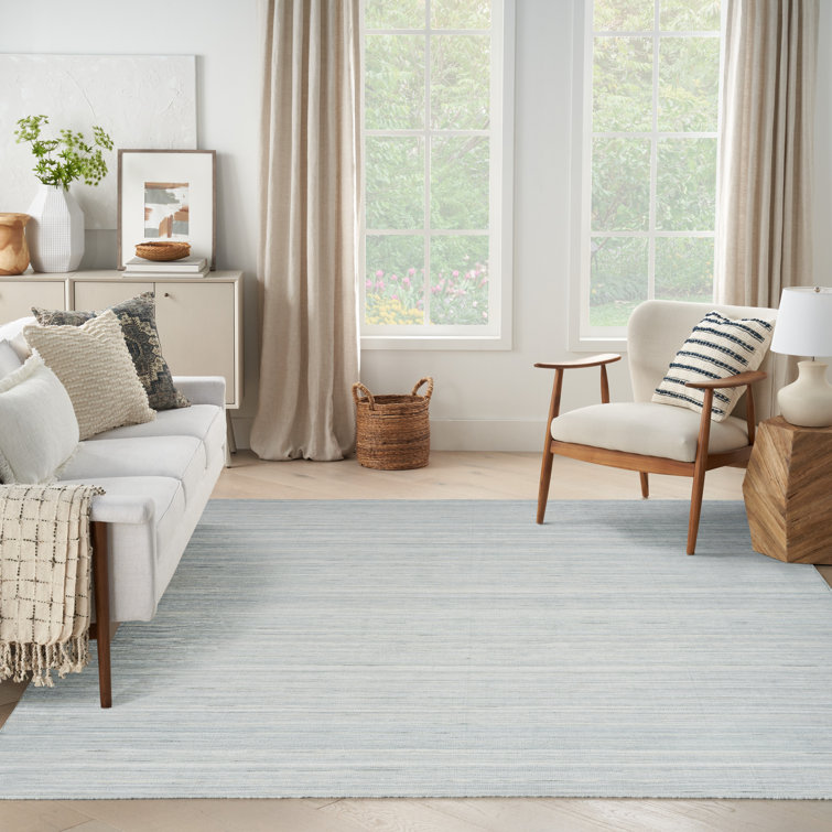Light Blue Wool and Cotton Handmade 6' x 9' Area Rug