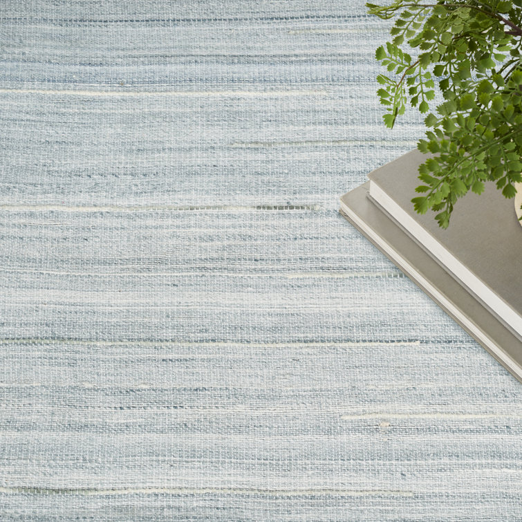 Light Blue Wool and Cotton Handmade 6' x 9' Area Rug
