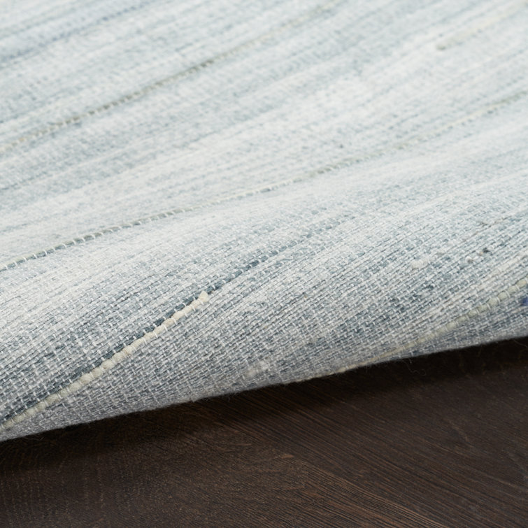 Light Blue Wool and Cotton Handmade 6' x 9' Area Rug