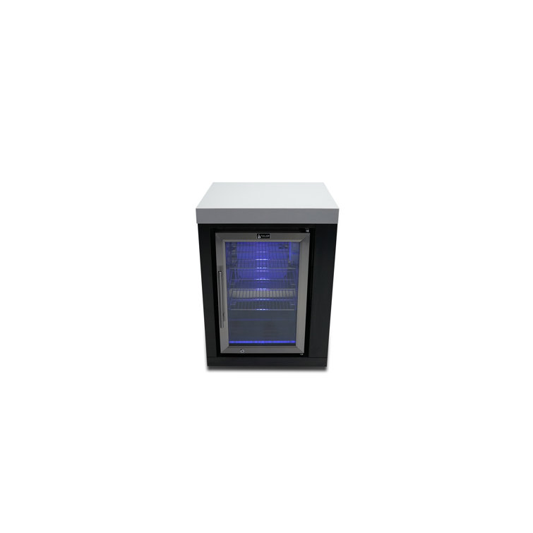 Compact Black Stainless Steel Undercounter Refrigerator with LED Light