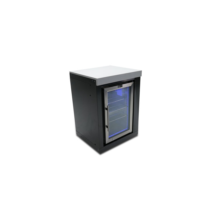 Compact Black Stainless Steel Undercounter Refrigerator with LED Light