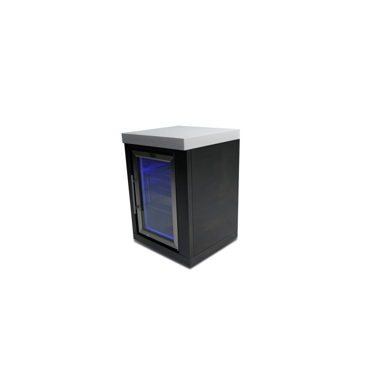 Compact Black Stainless Steel Undercounter Refrigerator with LED Light