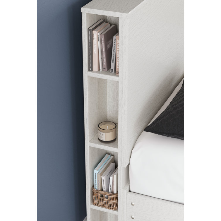 White Queen Contemporary Bookcase Headboard with Storage