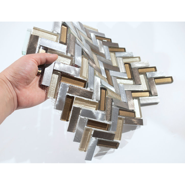 Twilight Series Multicolor Chevron Glass and Metal Mosaic Tile