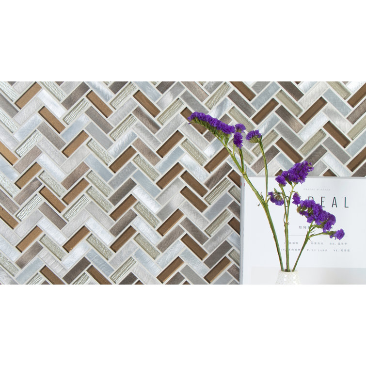 Twilight Series Multicolor Chevron Glass and Metal Mosaic Tile