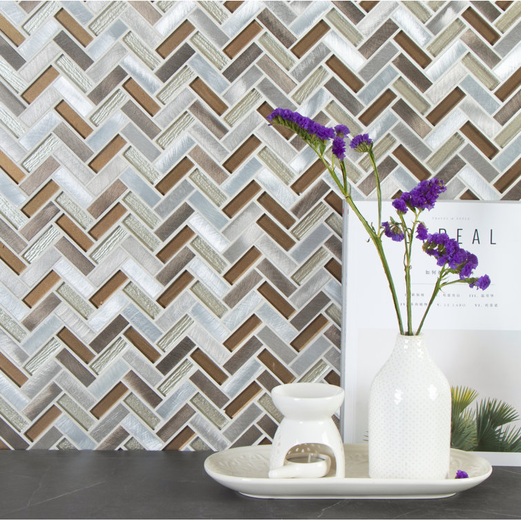 Twilight Series Multicolor Chevron Glass and Metal Mosaic Tile