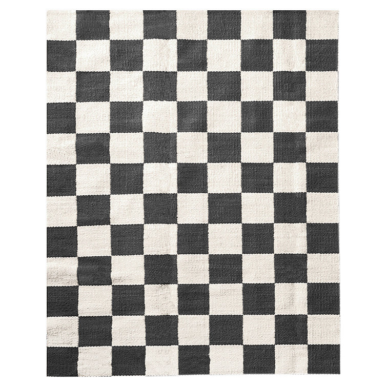 Black and White Checkered Handmade Wool Area Rug, 6' x 9'