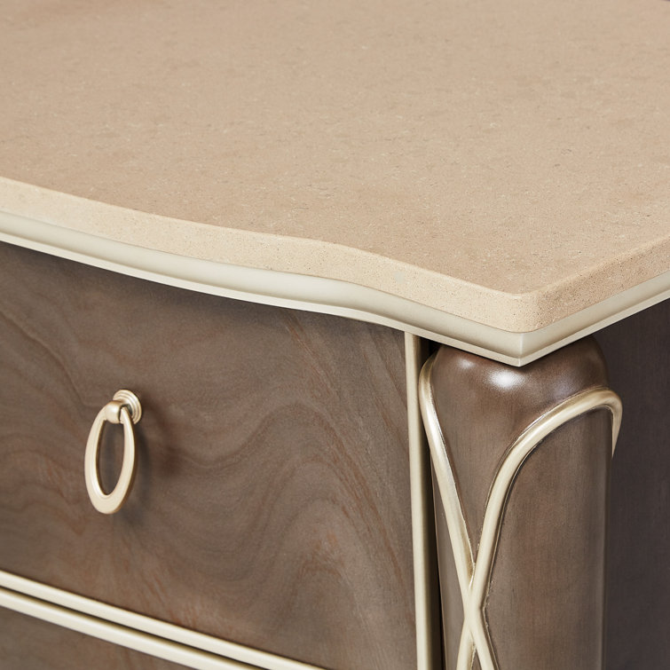 Hazelnut Birch Double Dresser with Curved Mirror & Soft Close Drawer