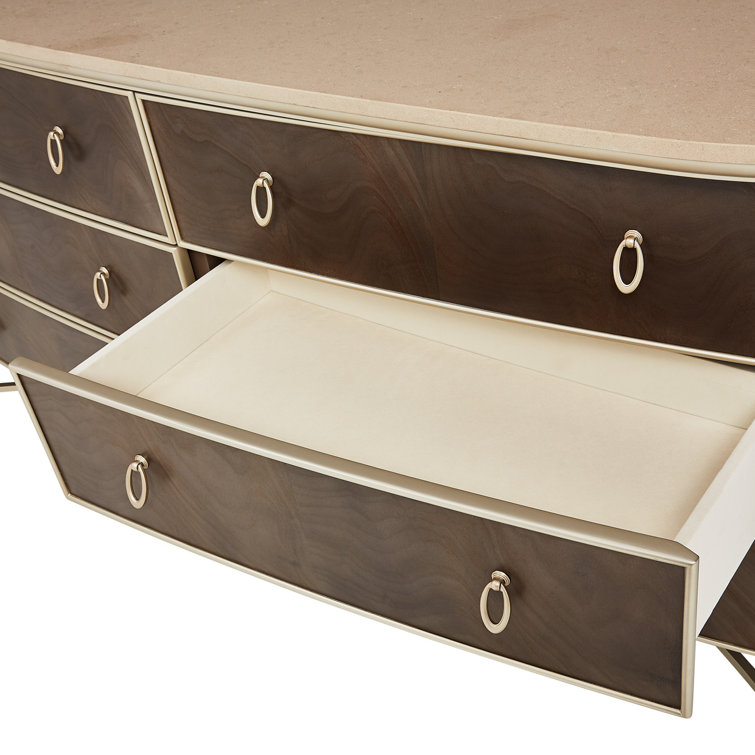 Hazelnut Birch Double Dresser with Curved Mirror & Soft Close Drawer