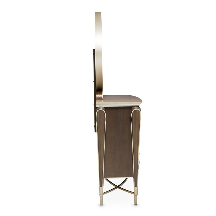 Hazelnut Birch Double Dresser with Curved Mirror & Soft Close Drawer
