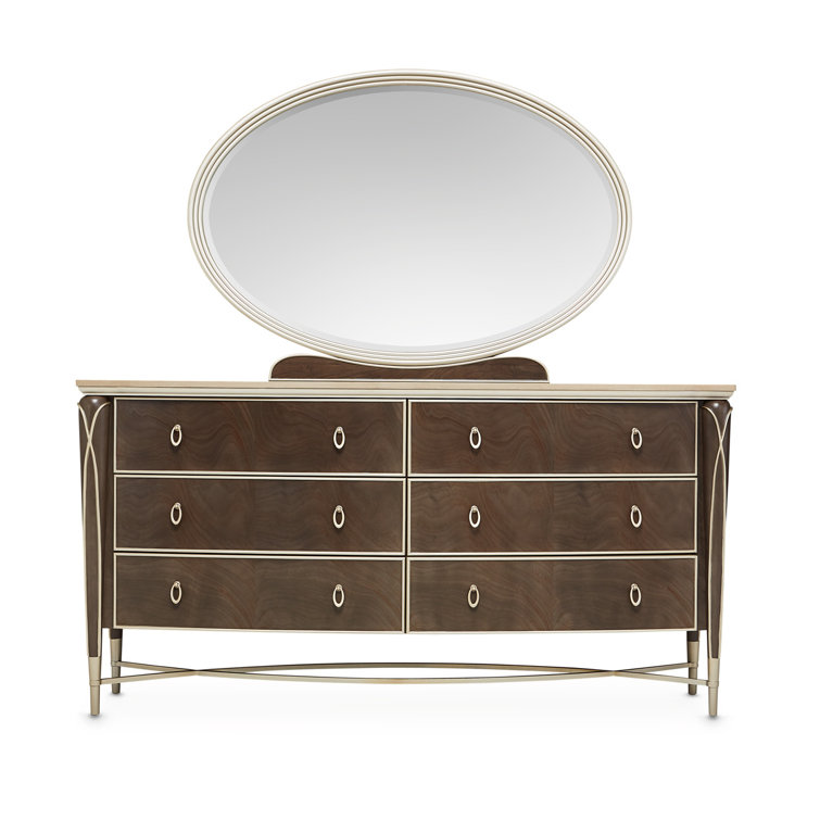 Hazelnut Birch Double Dresser with Curved Mirror & Soft Close Drawer