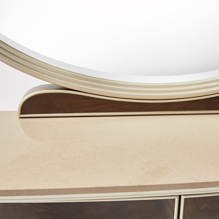 Hazelnut Birch Double Dresser with Curved Mirror & Soft Close Drawer