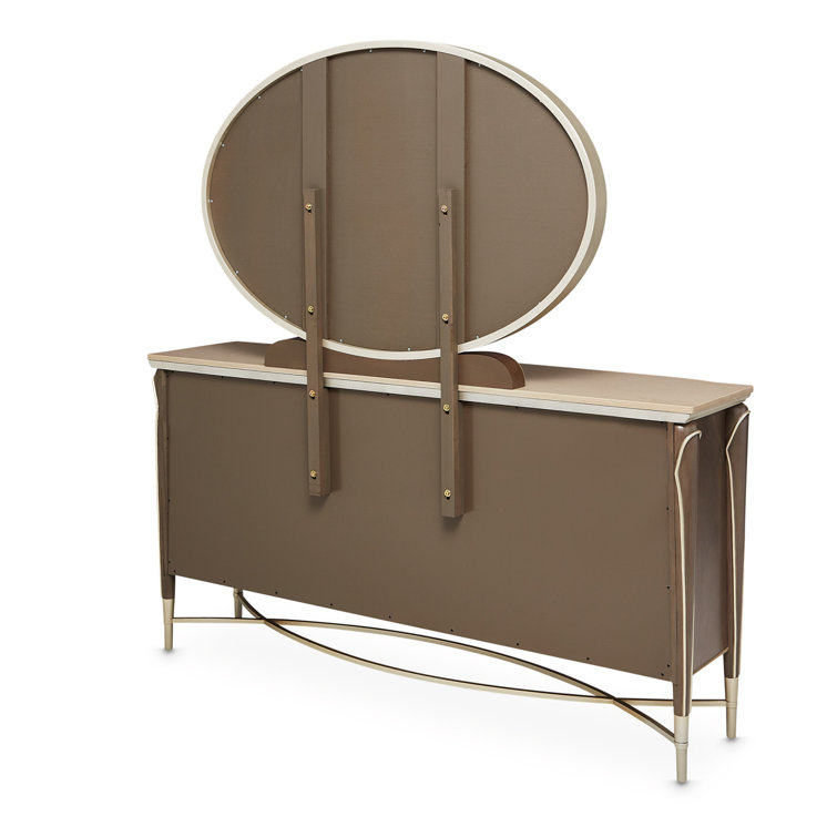 Hazelnut Birch Double Dresser with Curved Mirror & Soft Close Drawer