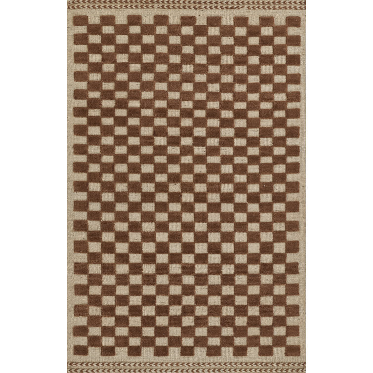 Azle Brown and Beige Wool Checkered 8' x 10' Rug