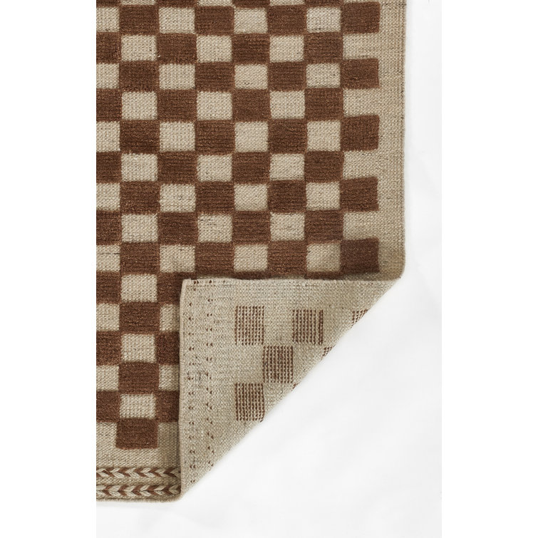 Azle Brown and Beige Wool Geometric Rectangular Rug 9' x 12'