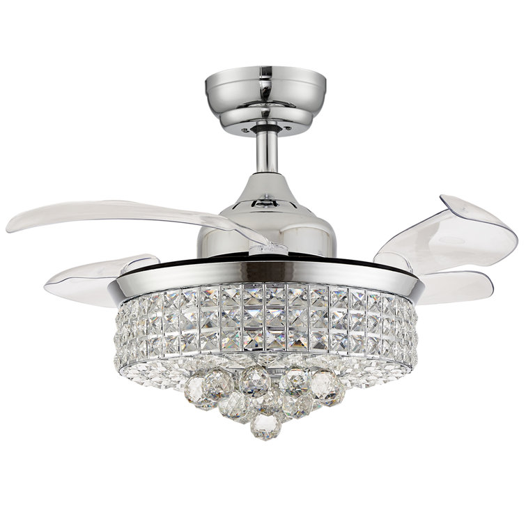 36" Chrome Crystal Ceiling Fan Chandelier with Remote Control