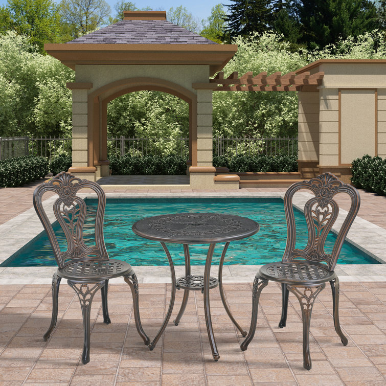 Bronze Finish Floral Motif Cast Aluminum Outdoor Bistro Set