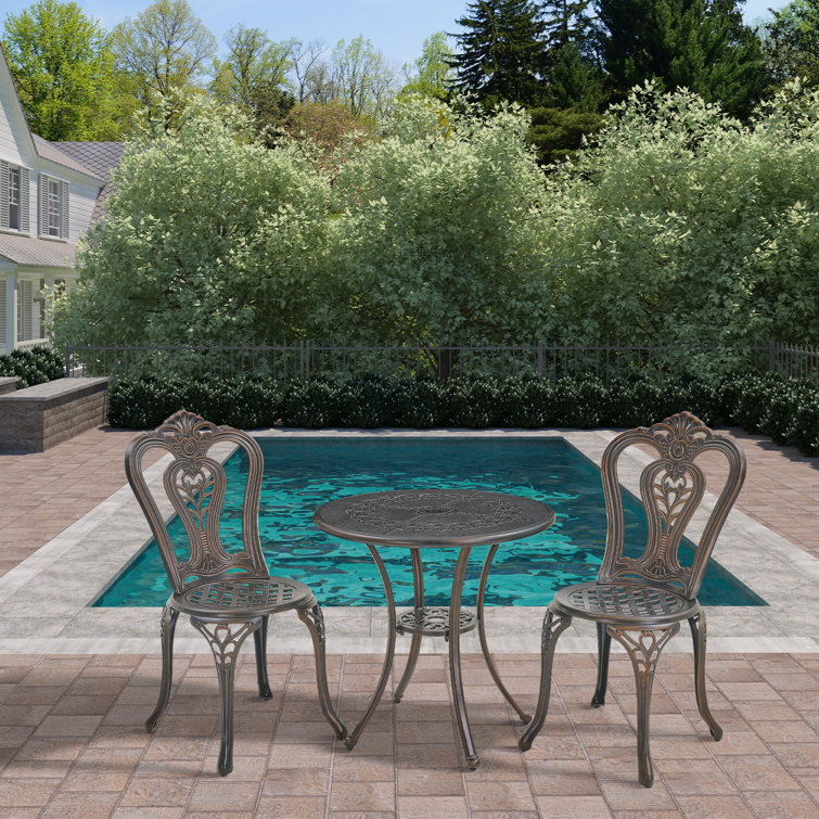 Bronze Finish Floral Motif Cast Aluminum Outdoor Bistro Set