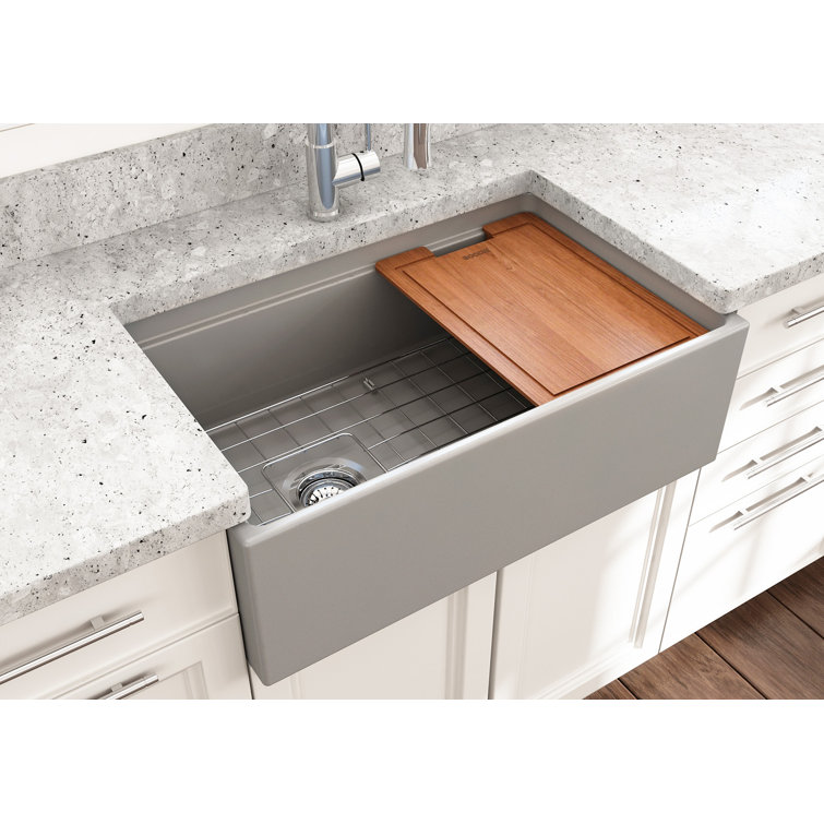 White 30'' Farmhouse Apron-Front Fireclay Single Bowl Kitchen Sink