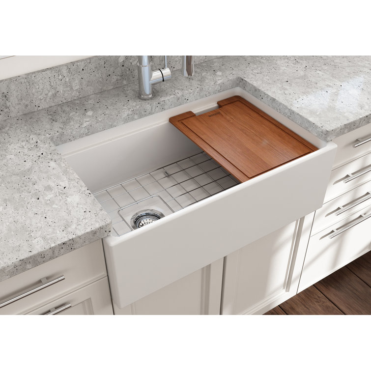 White 30'' Farmhouse Apron-Front Fireclay Single Bowl Kitchen Sink