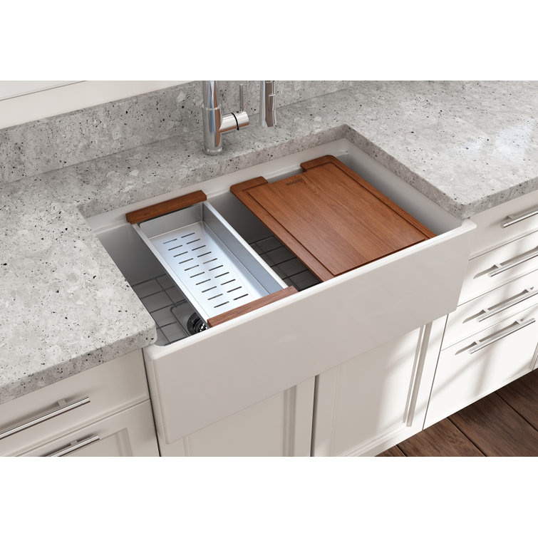 White 30'' Farmhouse Apron-Front Fireclay Single Bowl Kitchen Sink