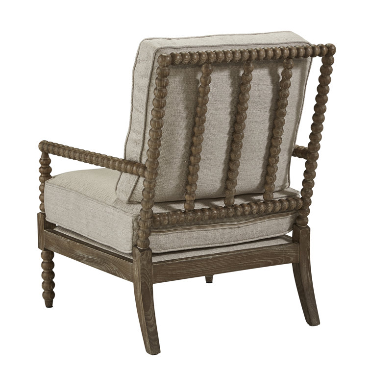 Transitional Sara Light Gray Linen and Brown Wood Armchair