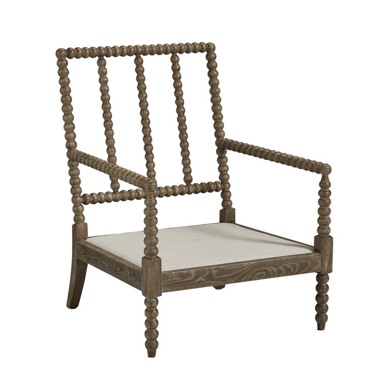 Transitional Sara Light Gray Linen and Brown Wood Armchair