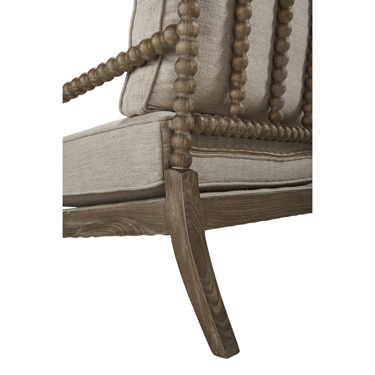 Transitional Sara Light Gray Linen and Brown Wood Armchair