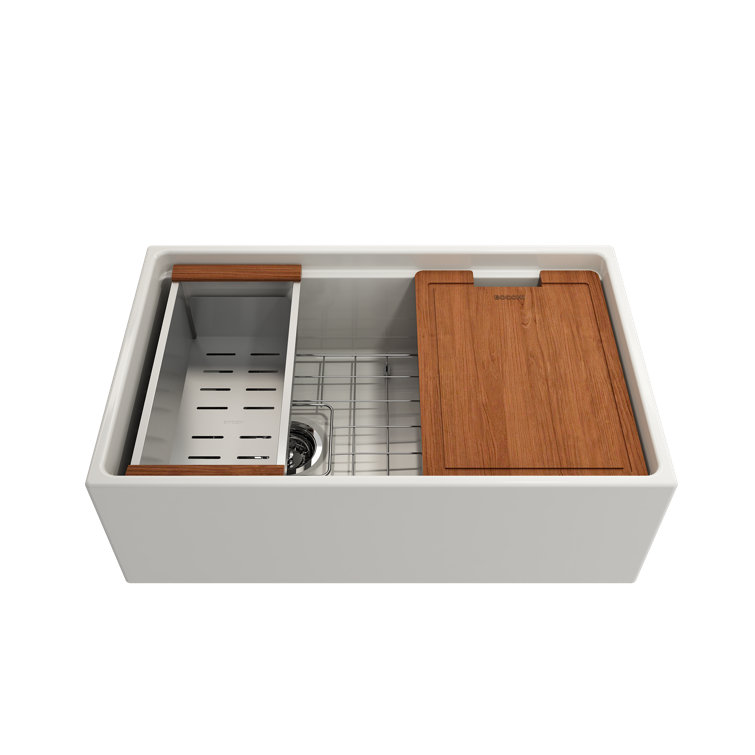 White 30'' Farmhouse Apron-Front Fireclay Single Bowl Kitchen Sink