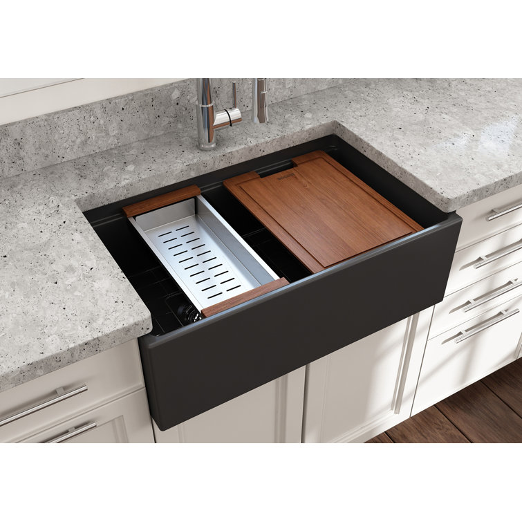 White 30'' Farmhouse Apron-Front Fireclay Single Bowl Kitchen Sink