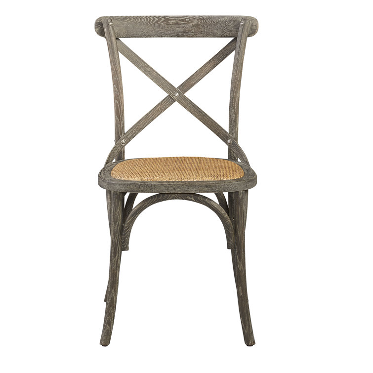 Gray Oak and Cane Cross Back Side Chair
