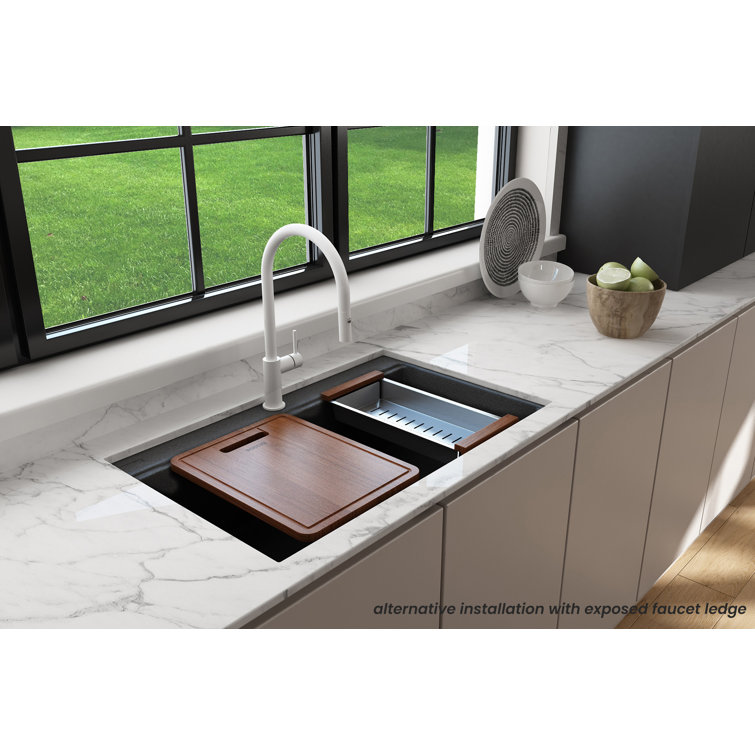Metallic Black Granite Composite Double Bowl Undermount Kitchen Sink