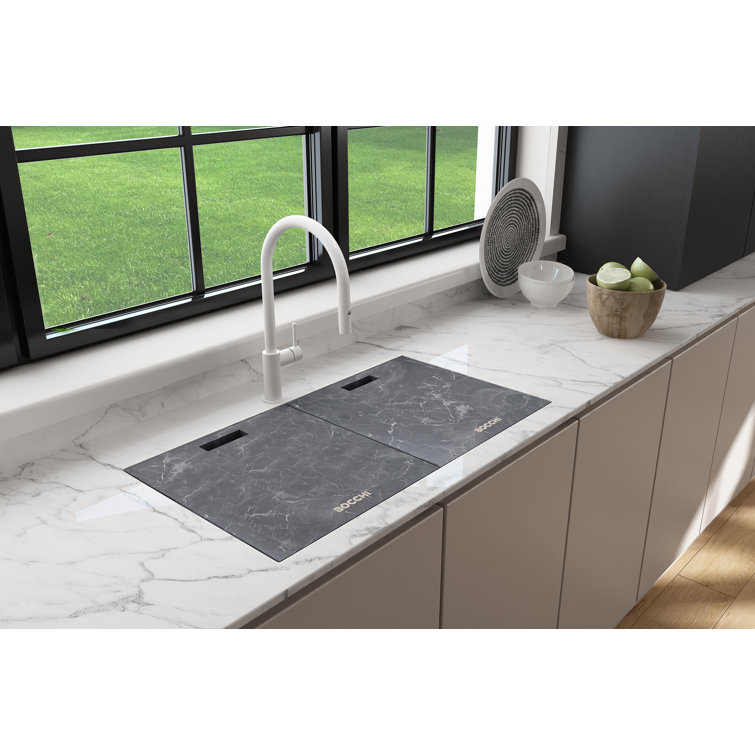 Baveno Lux 34" Metallic Black Granite Single Bowl Drop-In Kitchen Sink