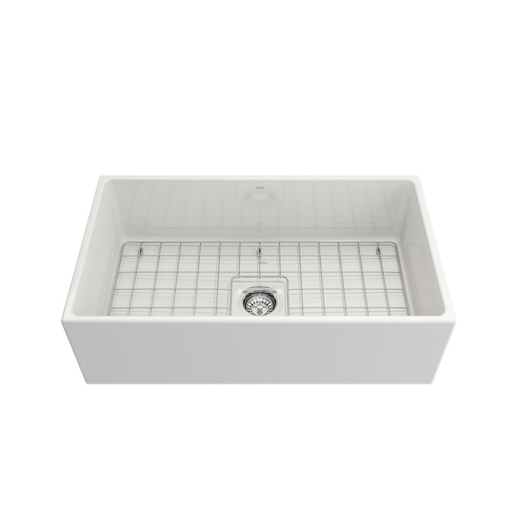 White Fireclay Farmhouse Apron Front 33'' Single Bowl Kitchen Sink
