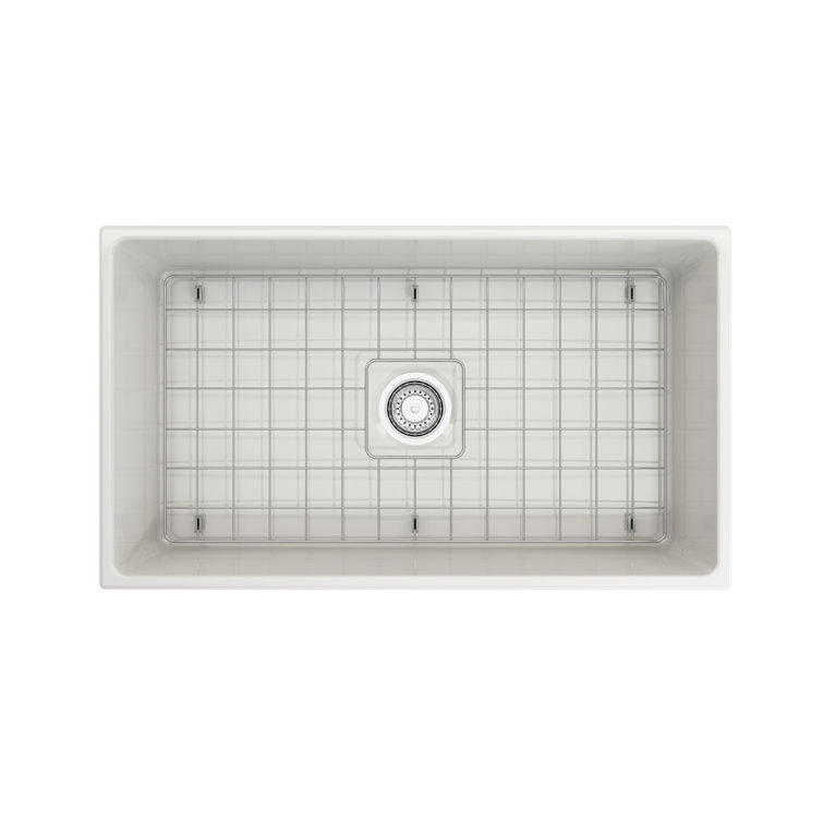 White Fireclay Farmhouse Apron Front 33'' Single Bowl Kitchen Sink