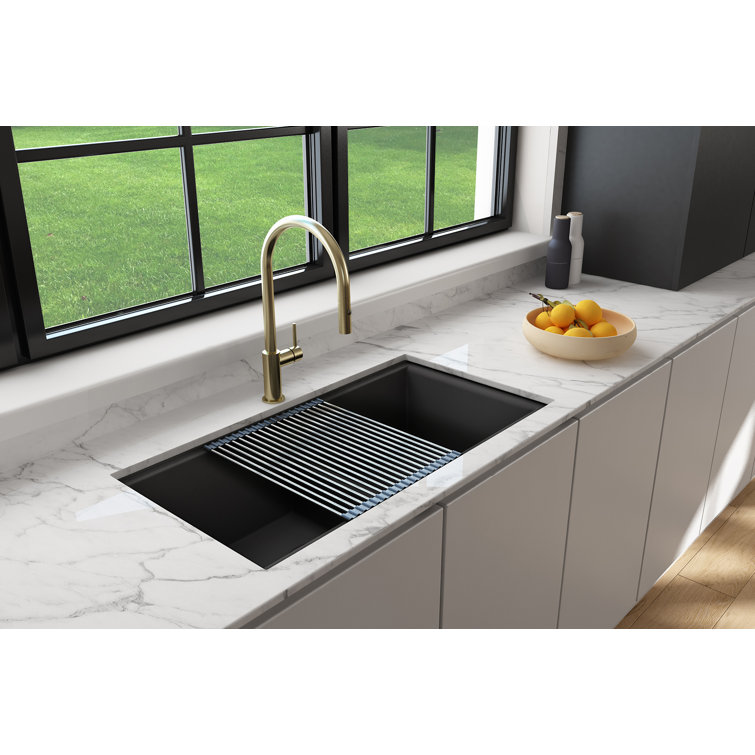 Metallic Black Granite Composite Double Bowl Undermount Kitchen Sink