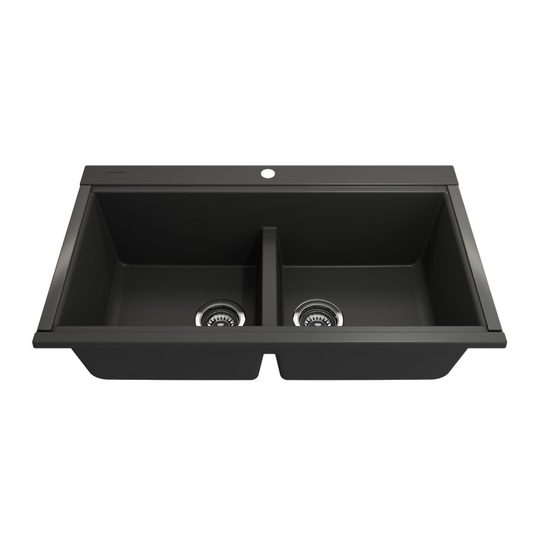 Metallic Black Granite Composite Double Bowl Undermount Kitchen Sink