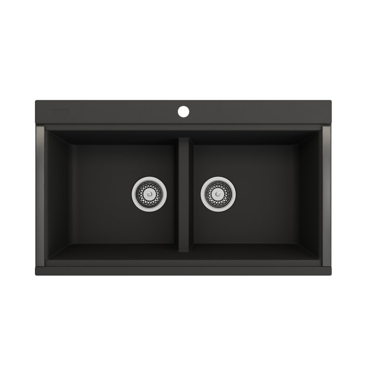 Metallic Black Granite Composite Double Bowl Undermount Kitchen Sink