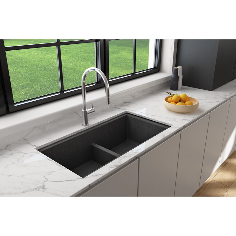 Metallic Black Granite Composite Double Bowl Undermount Kitchen Sink