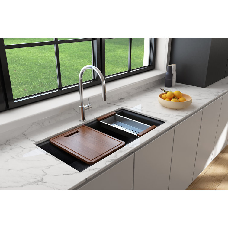 Metallic Black Granite Composite Double Bowl Undermount Kitchen Sink