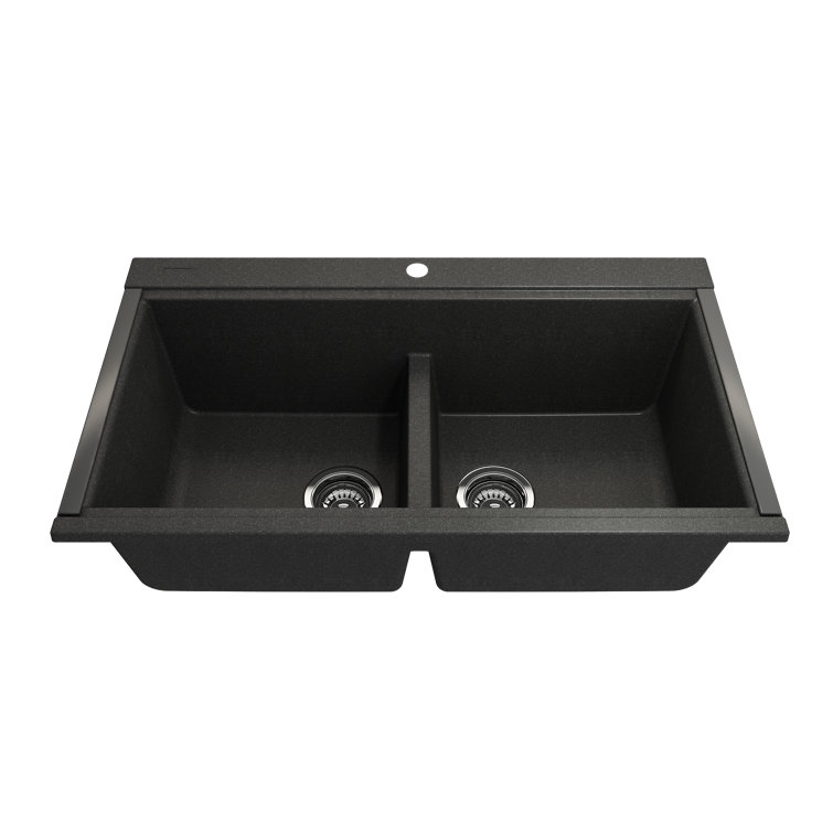 Metallic Black Granite Composite Double Bowl Undermount Kitchen Sink