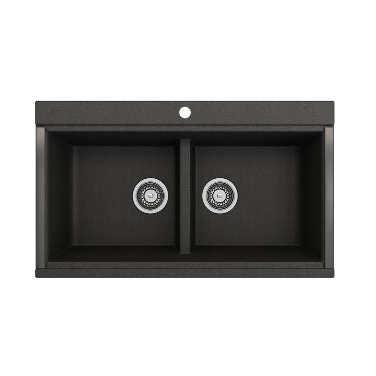 Metallic Black Granite Composite Double Bowl Undermount Kitchen Sink