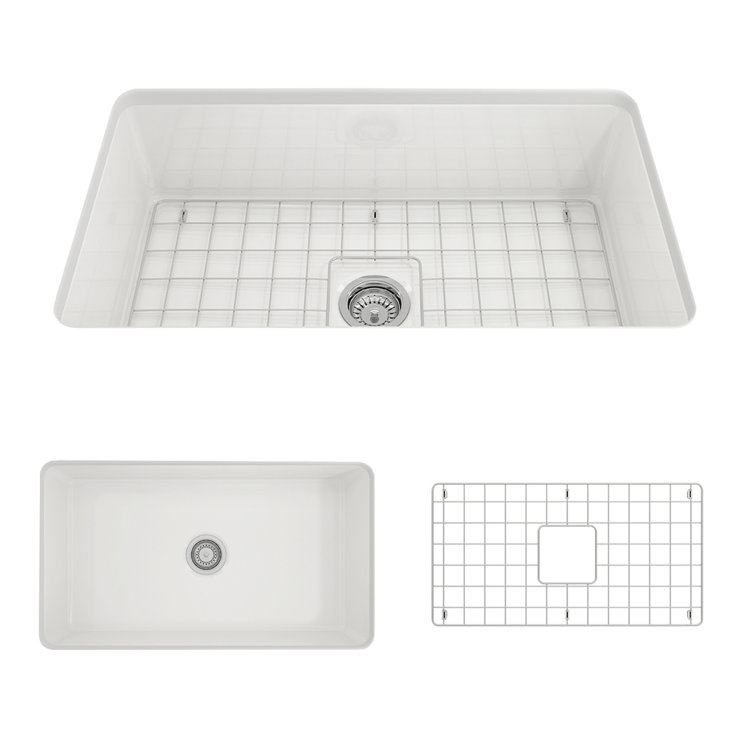 Sotto 32'' White Fireclay Single Bowl Drop-in Kitchen Sink